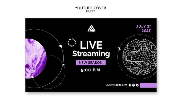 PSD gratuito portada de youtube de fiesta electrónica en acuarela