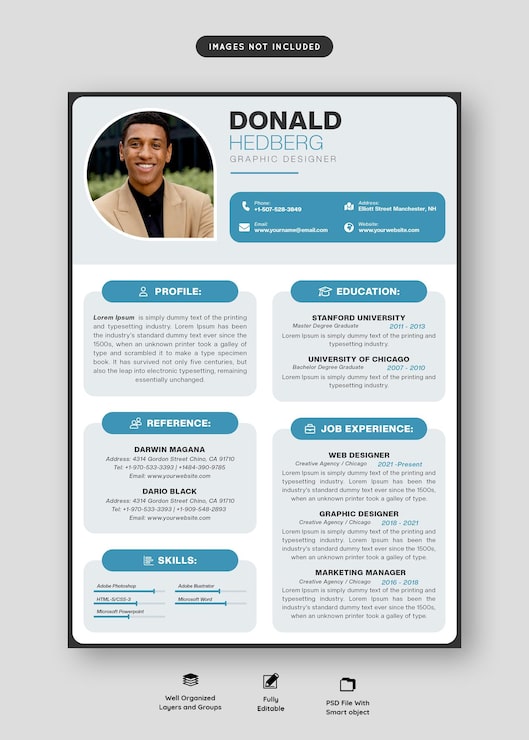 PSD gratuito portafolio de currículum limpio y moderno o plantilla de cv