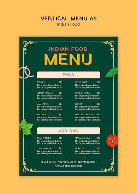 PSD gratuito póster del menú de comida india