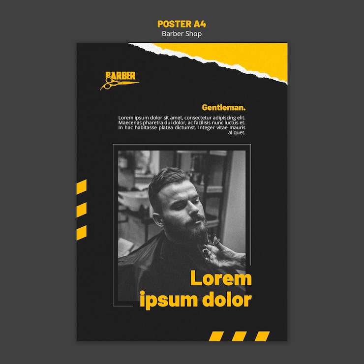 PSD gratuito poster per attività di barbiere