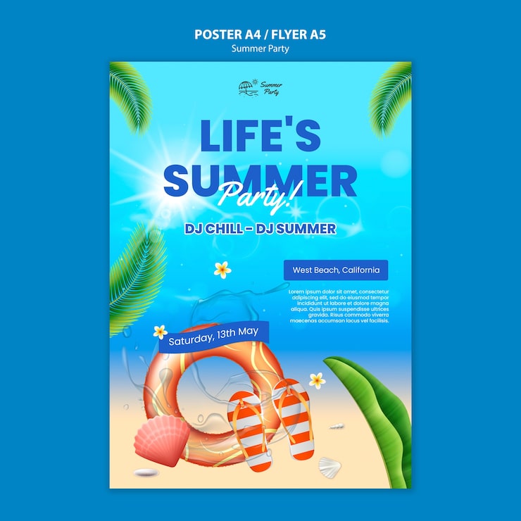 PSD gratuito póster plantilla de fiesta de verano