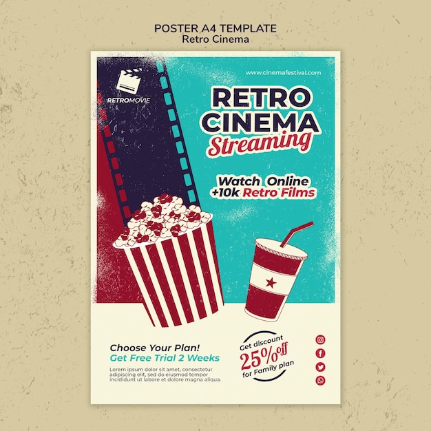 PSD gratuito poster verticale per il cinema retrò