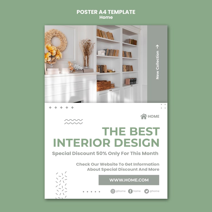 PSD gratuito poster verticale per il nuovo design di interni per la casa