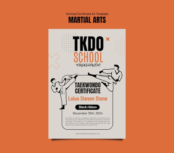 PSD gratuito progettazione del modello di certificato di arti marziali