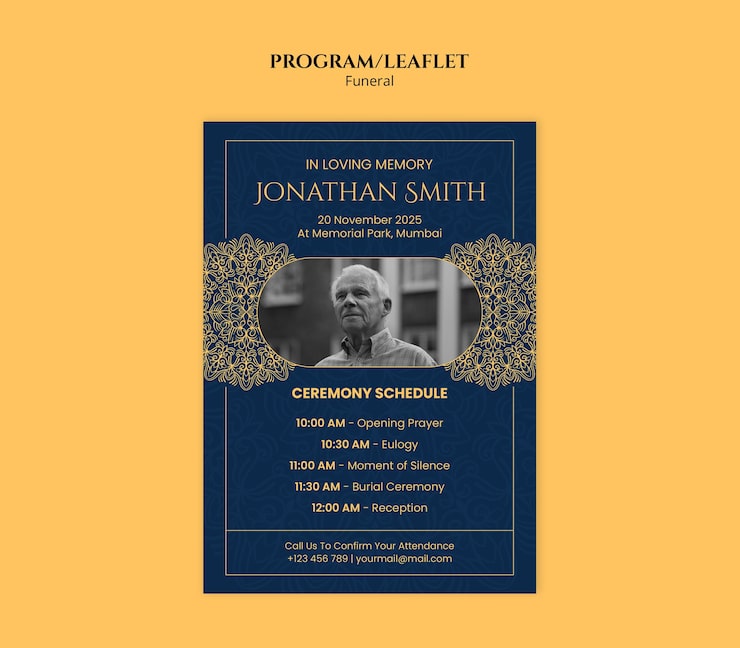PSD Gratis program pemakaman untuk jonathan smith - leaflet peringatan