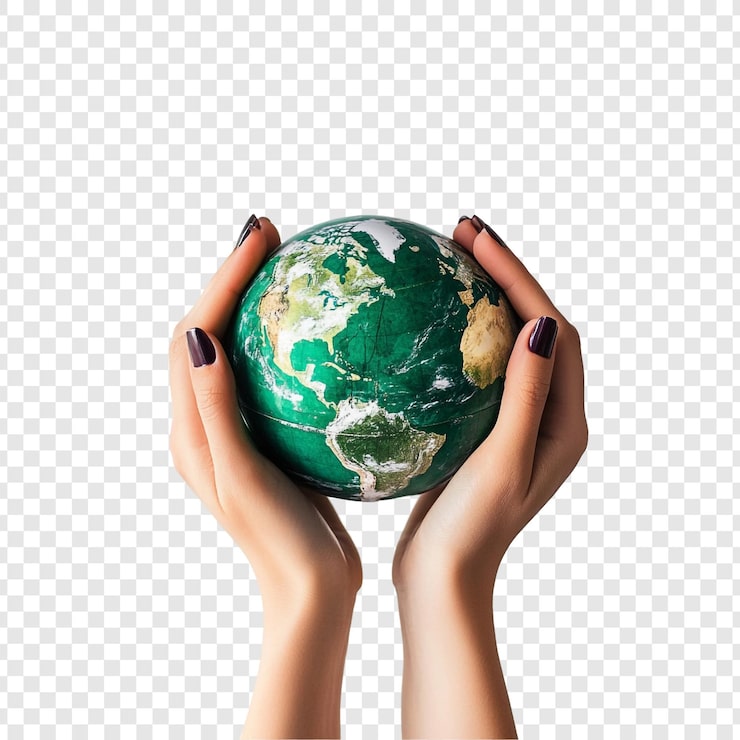 PSD gratuito protegiendo nuestro precioso planeta manos que sostienen suavemente un globo terrestre verde