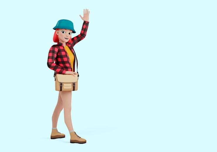 PSD Gratis render 3d dari turis perjalanan