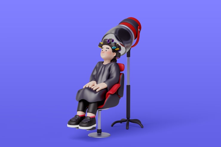 PSD Gratis render komposisi karakter penata rambut