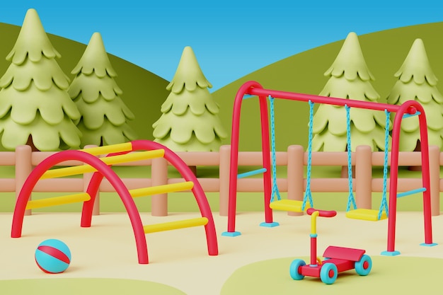 PSD Gratis rendering 3d taman bermain