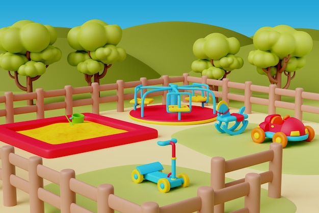PSD gratuito renderización en 3d del patio de recreo