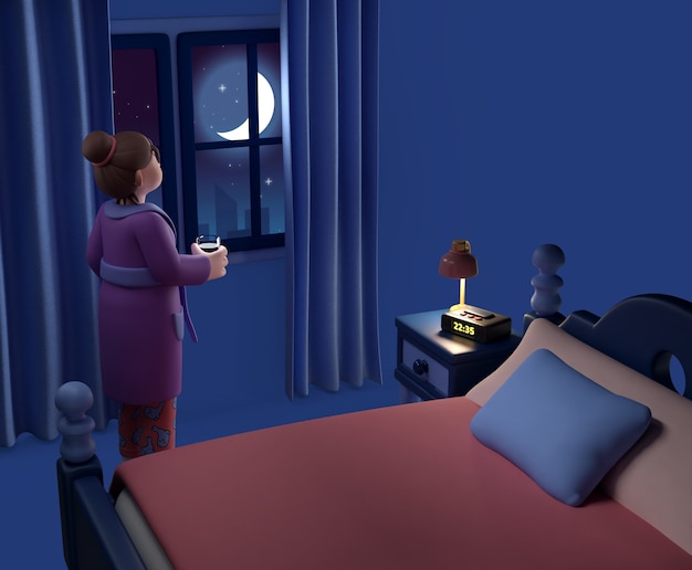 PSD gratuito renderización en 3d del personaje por la noche