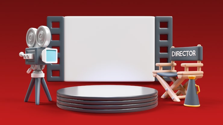 PSD gratuito renderización en 3d del podio del cine