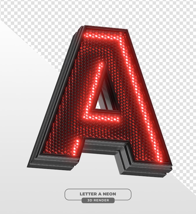 PSD gratuito renderizado en 3d de la letra a de neón rojo