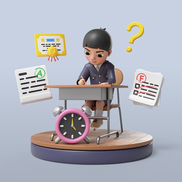 PSD gratuito renderizado en 3d de la pose del estudiante