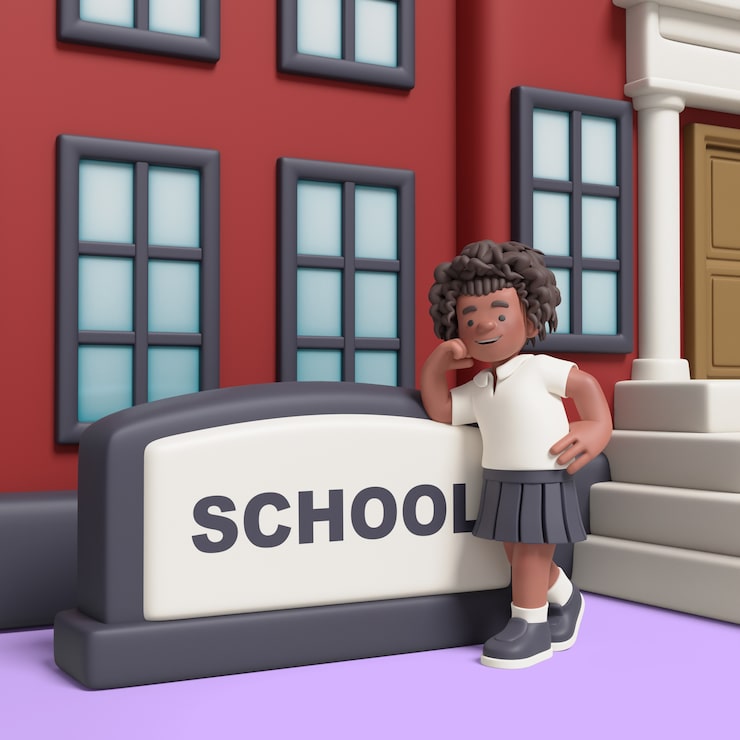 PSD gratuito representación 3d de una chica afro en el aula