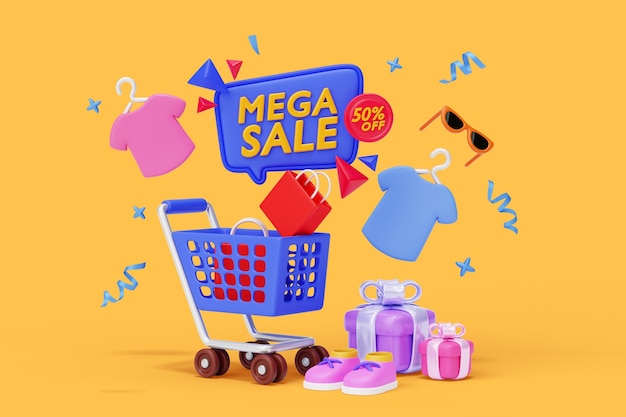 PSD gratuito representación 3d de fondo de ventas de moda.
