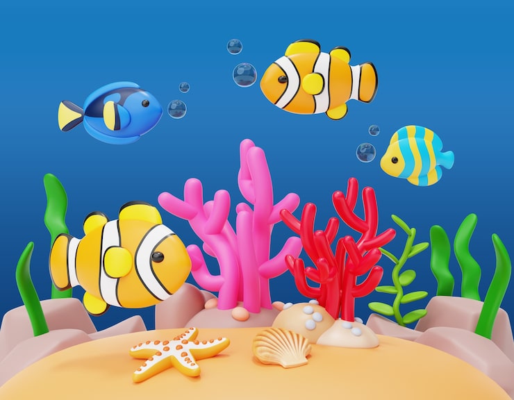 PSD gratuito representación 3d de la ilustración de la vida marina.