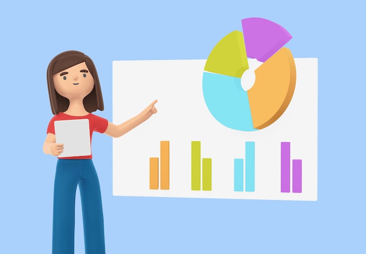 PSD gratuito representación 3d de mujer con gráficos