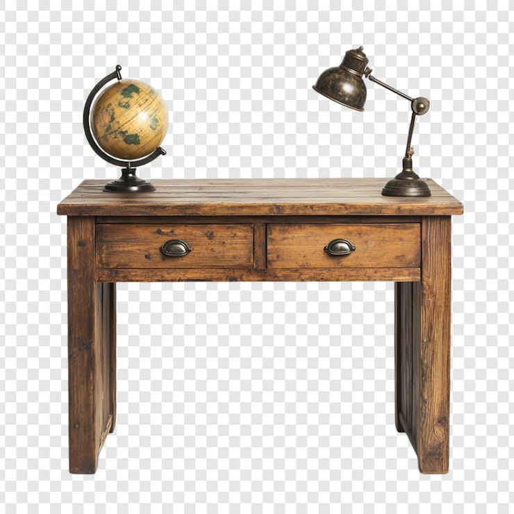 Gratis PSD rustic houten bureau met globus en lamp