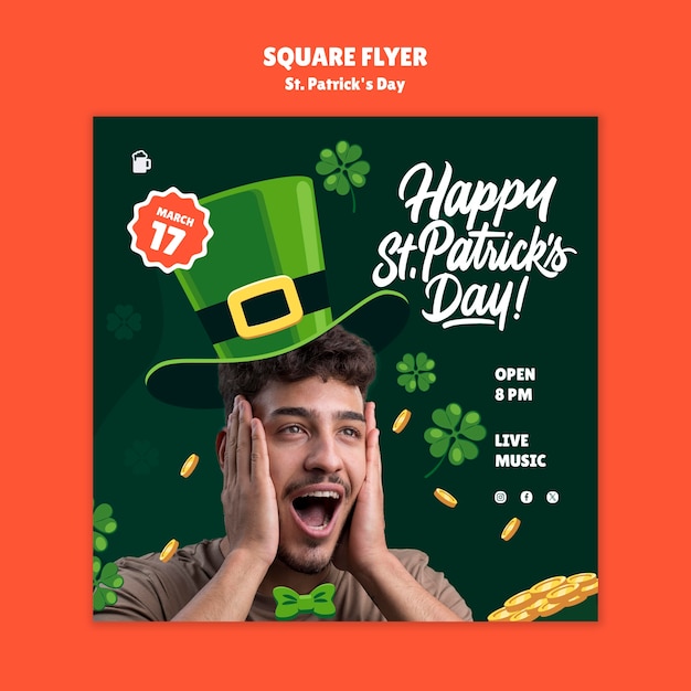 PSD Gratis selebaran persegi perayaan hari st patrick