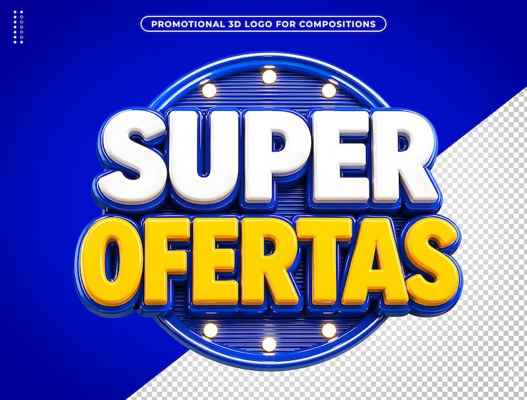 PSD gratuito sello 3d súper ofertas azul