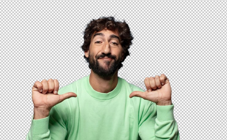 PSD gratuito sentirse orgulloso arrogante y seguro pareciendo satisfecho y exitoso señalando a sí mismo
