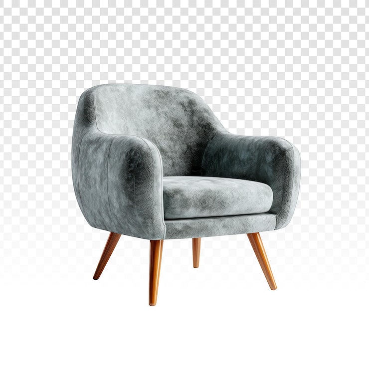 PSD gratuito sillón de terciopelo gris aislado con patas de madera