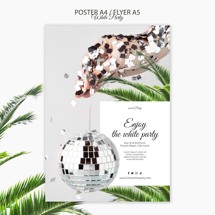 Gratis PSD sjabloon voor botanische witte feestposters