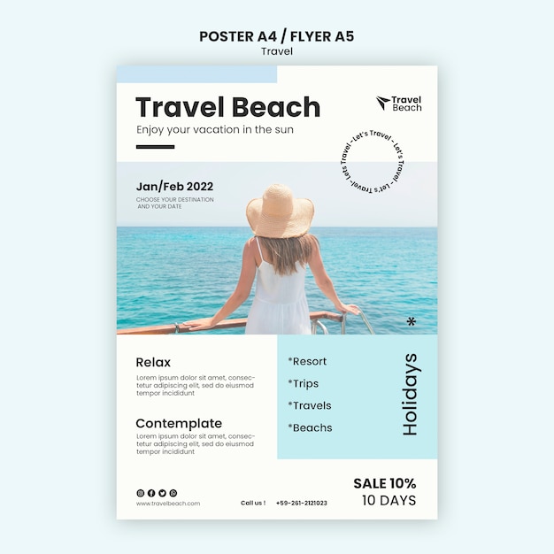 Gratis PSD sjabloon voor reizen strandvakantie poster