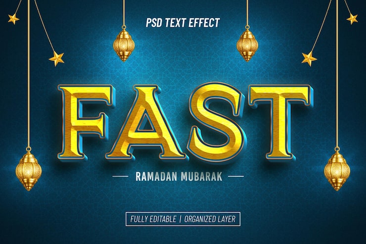 Gratis PSD snel ramadan mubarak bewerkbaar teksteffect