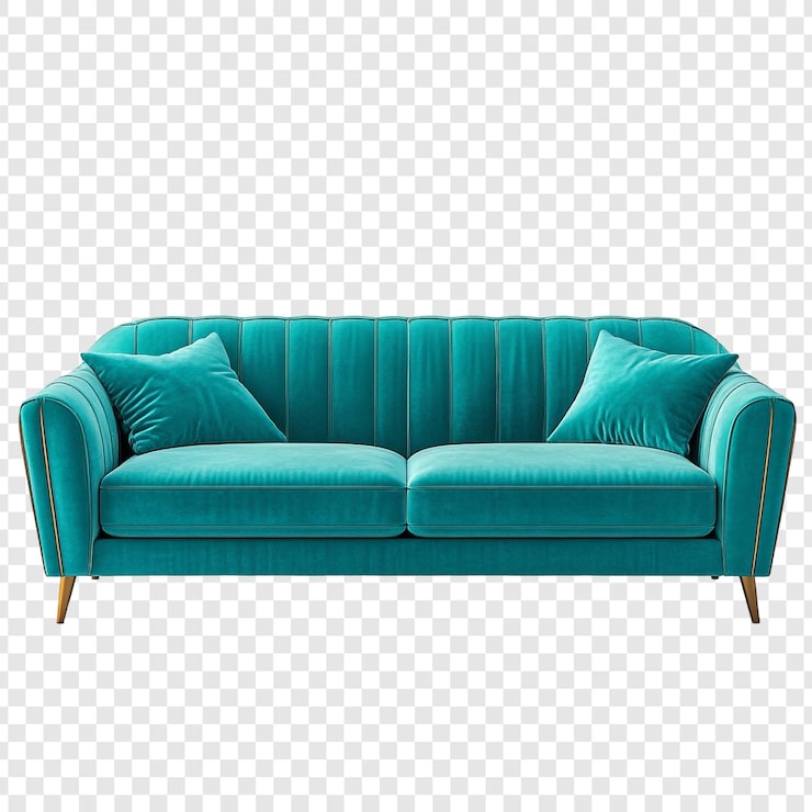 PSD gratuito sofa de terciopelo con acentos de oro muebles elegantes y modernos para la sala de estar