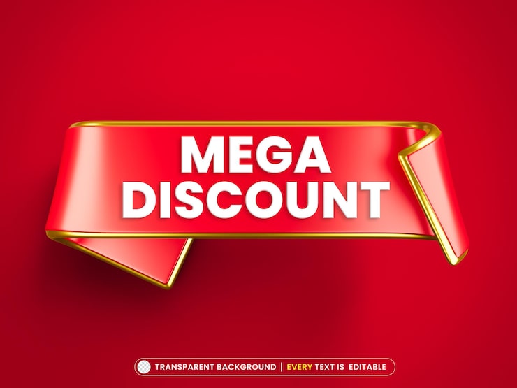 PSD Gratis spanduk promosi pita diskon mega dengan teks yang dapat diedit