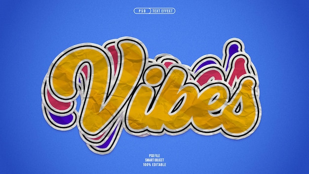 PSD gratuito sticker vibes efecto de texto 3d editable