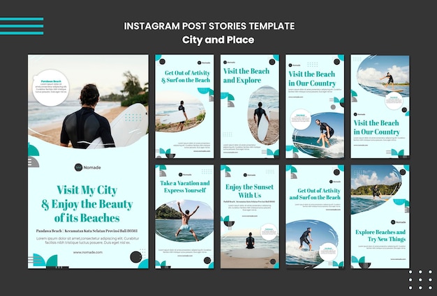 PSD gratuito storie di instagram di città e luoghi