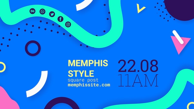 PSD gratuito striscione blu stile memphis piatto