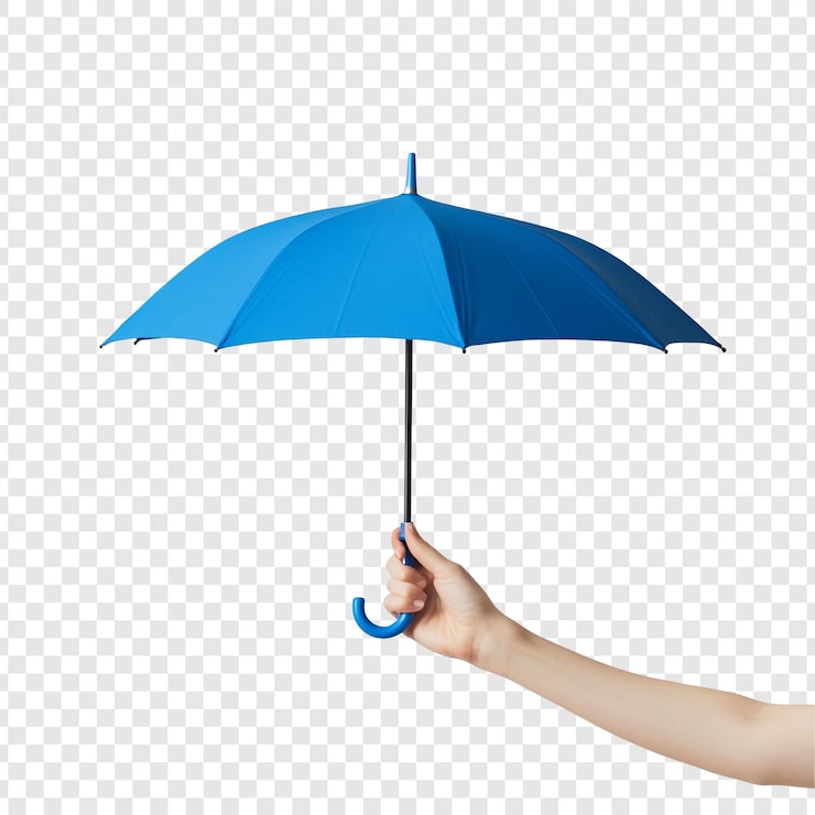 PSD Gratis tangan memegang payung biru cerah perlindungan dan ketenangan