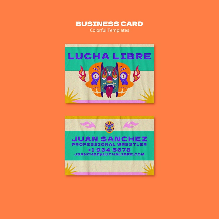 PSD gratuito tarjeta de visita de lucha libre mexicana dibujada a mano