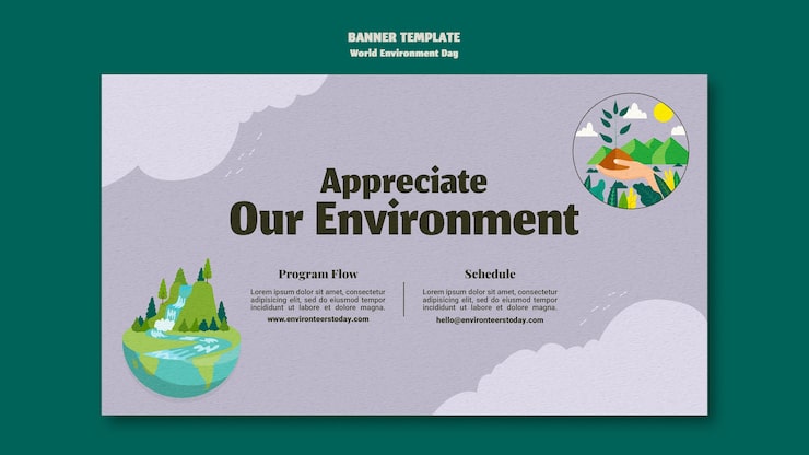PSD Gratis templat banner horizontal hari lingkungan dunia