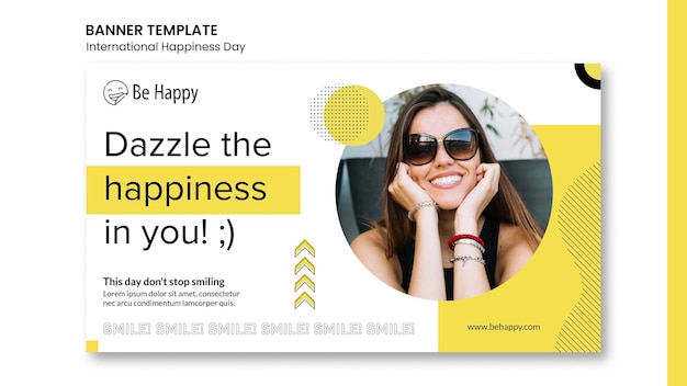 PSD Gratis templat banner horizontal untuk hari kebahagiaan internasional
