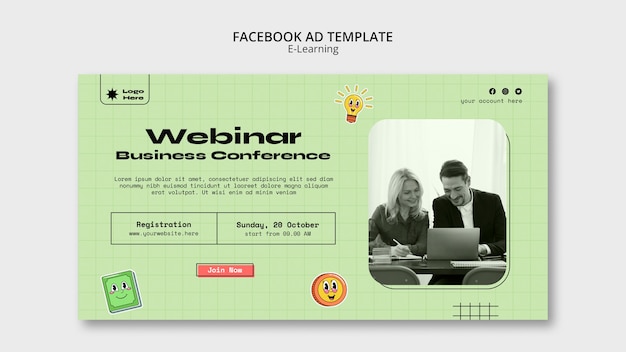 PSD Gratis templat e-learning desain datar