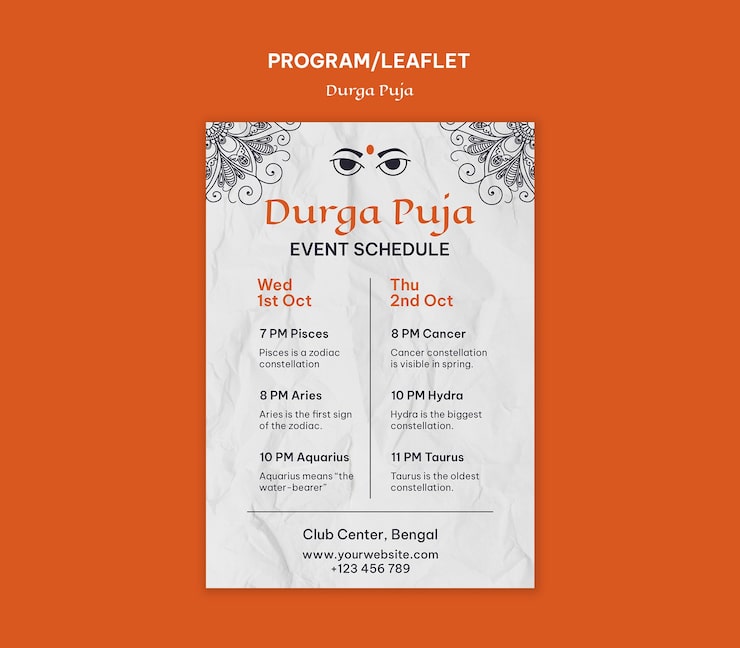 PSD Gratis templat pamflet jadwal acara durga puja