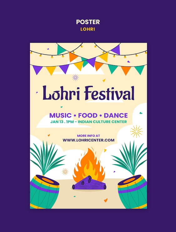 PSD Gratis templat perayaan festival lohri