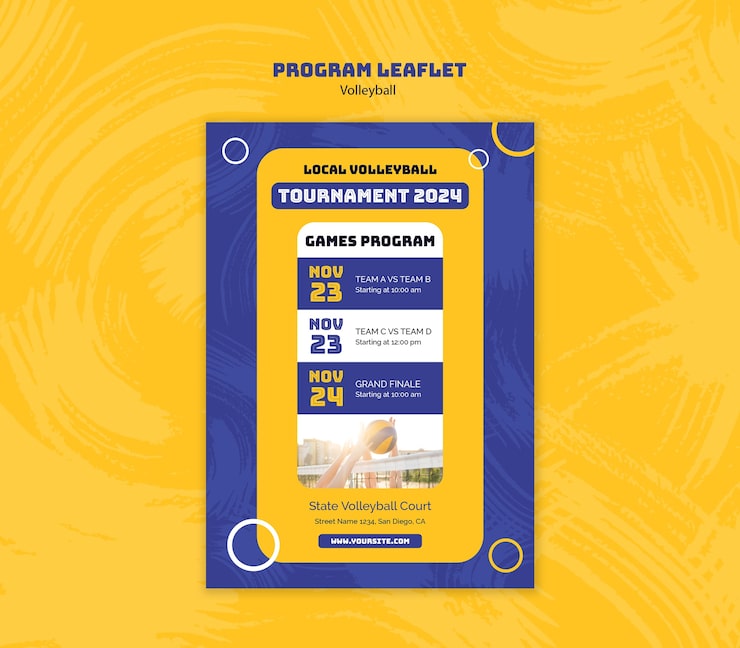 PSD Gratis templat permainan bola voli desain datar