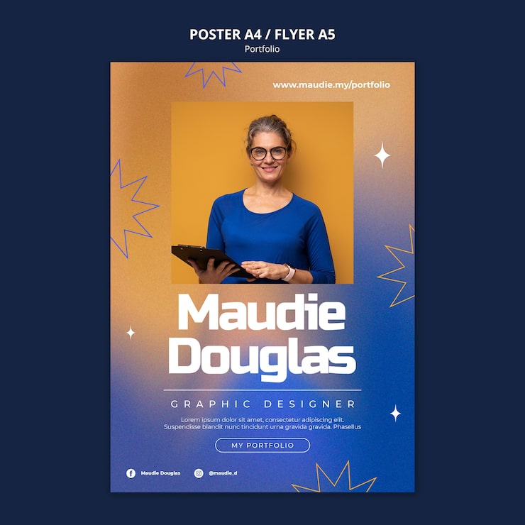 PSD Gratis templat poster atau flyer portofolio gradien