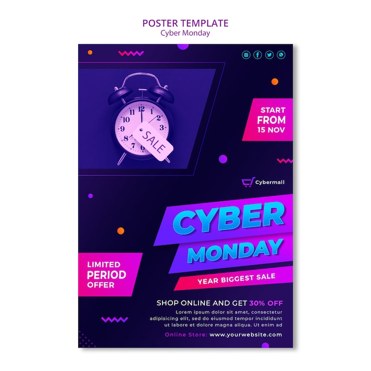 PSD Gratis templat poster cyber monday gradien