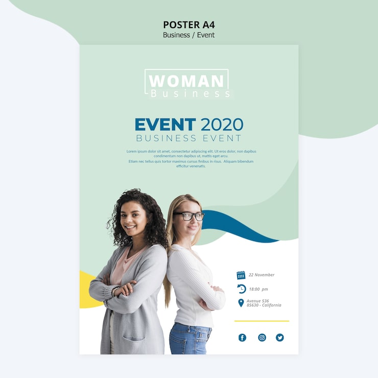 PSD Gratis templat poster dengan desain wanita bisnis