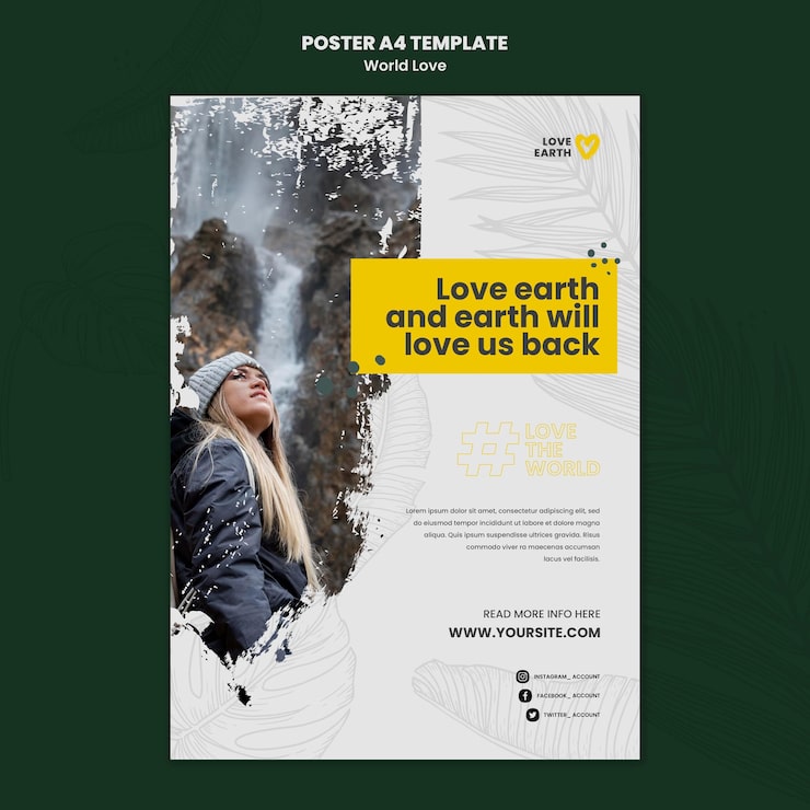 PSD Gratis templat poster konsep cinta bumi