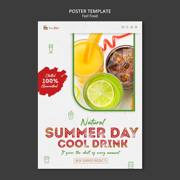 PSD Gratis templat poster minuman dingin