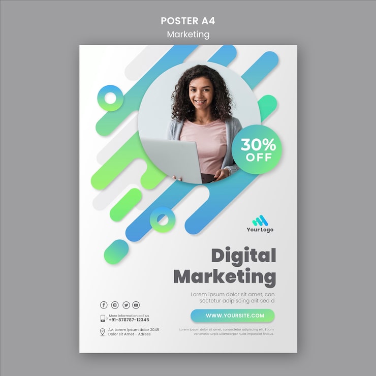 PSD Gratis templat poster pemasaran digital