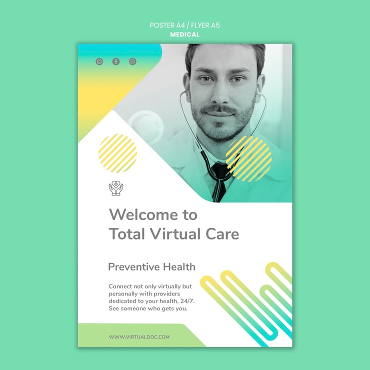 PSD Gratis templat poster perawatan virtual